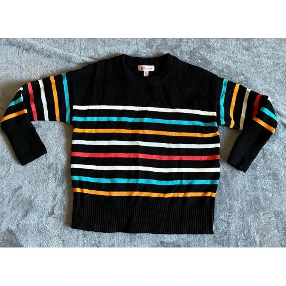 Philosophy Women's Small Black Multicolor Striped Crewneck Sweater EUC